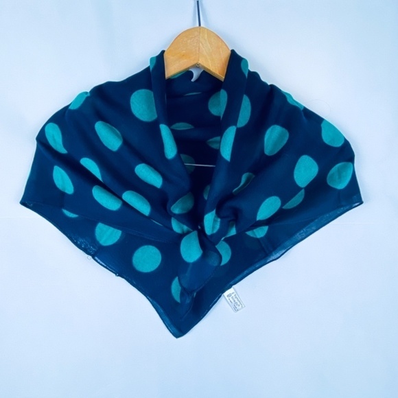 Symphony Scarfs Green, Navy blue 30” Square Scarf Rayon Polka Dot Italy made - Picture 1 of 6